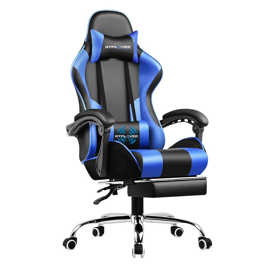 GTPLAYER Gaming Chair with Footrest Lumbar Support Adjustable Height Swivel Seat Headrest for Office or Gaming - Blue