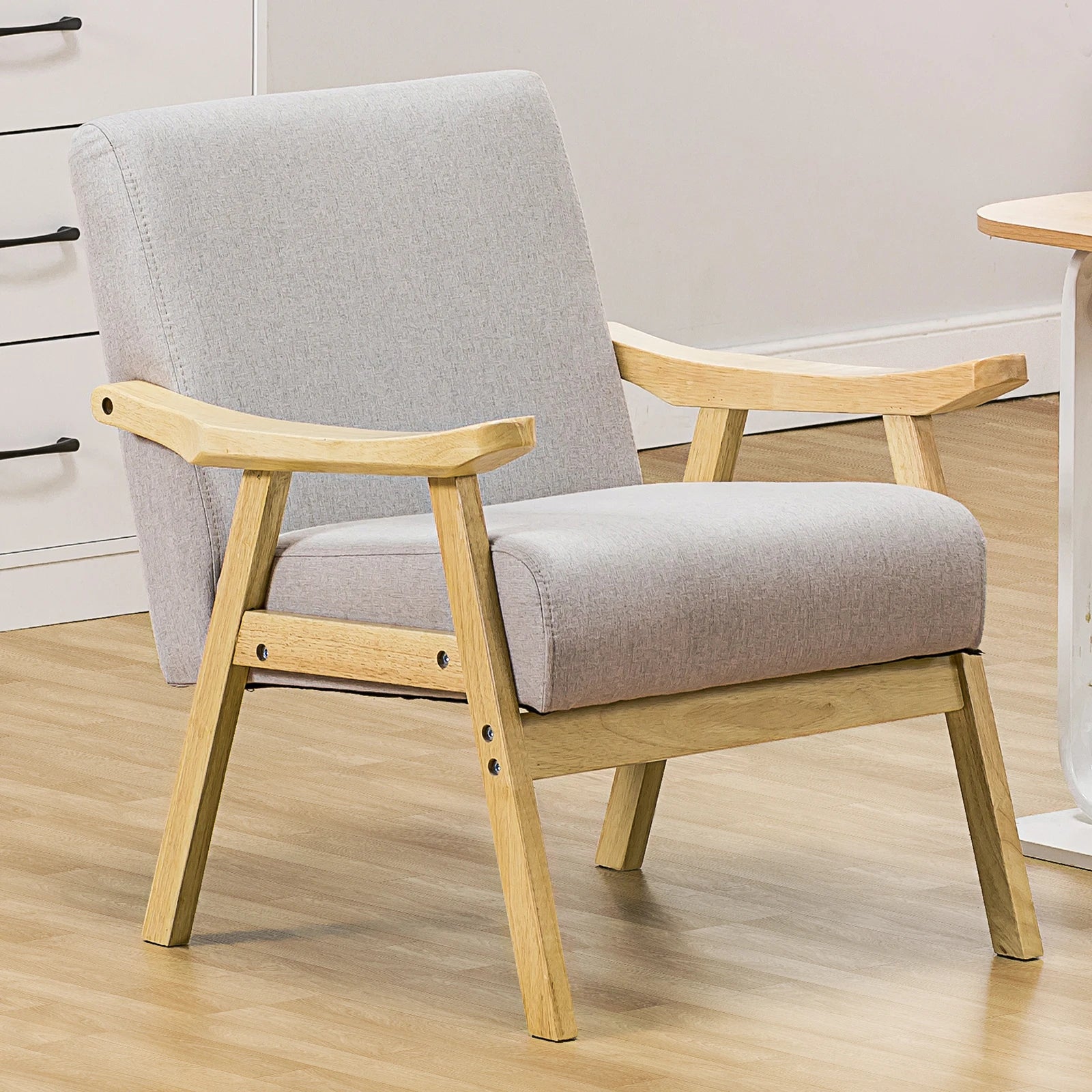 COMHOMA Mid Century Accent Chair Modern Upholstered Armchair with Solid Wood Armrest for Living Room Bedroom Sunroom