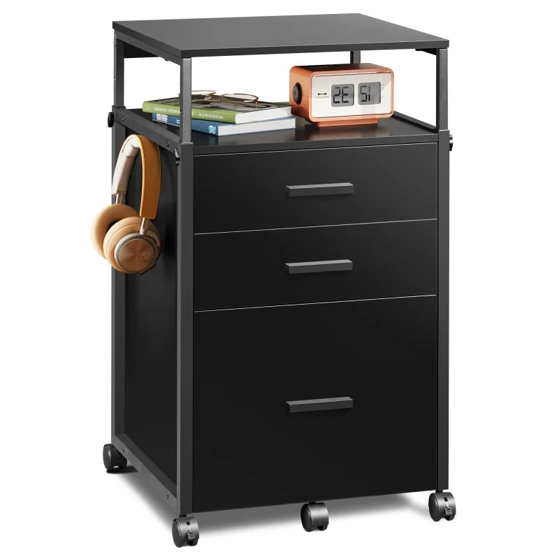 GALAXHERO File Cabinet with Storage Drawers Rolling Printer Stand with Adjustable Shelves Wood Filing Cabinet