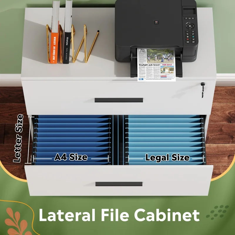 GALAXHERO 2 Drawer Wood Lateral File Cabinet with Lock Printer Stand Document Organizer for Home Office File Storage