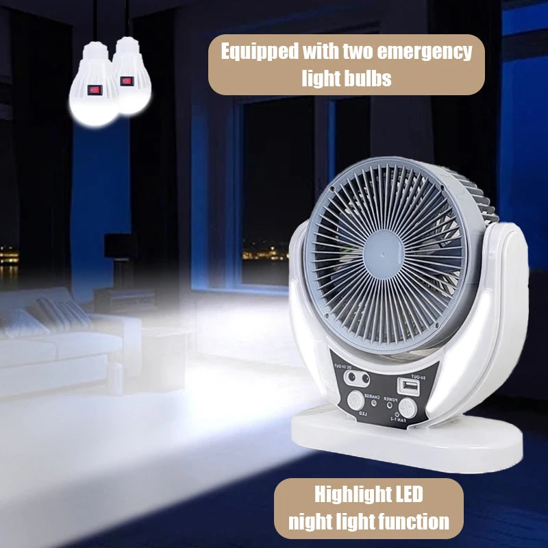 Solar-powered multifunctional fan LED emergency light bulb USB charging night light function can charge mobile phones