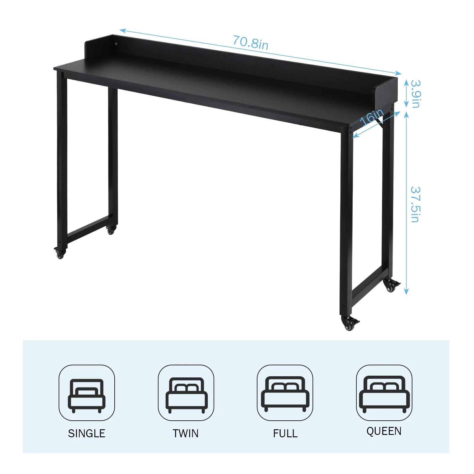Overbed Table with Wheels Queen/Full Size Over Bed Table Mobile Computer Desk Laptop Cart Dining Bar Table or Laptop