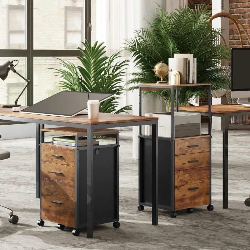 GALAXHERO File Cabinet with Storage Drawers Rolling Printer Stand with Adjustable Shelves Wood Filing Cabinet for Office