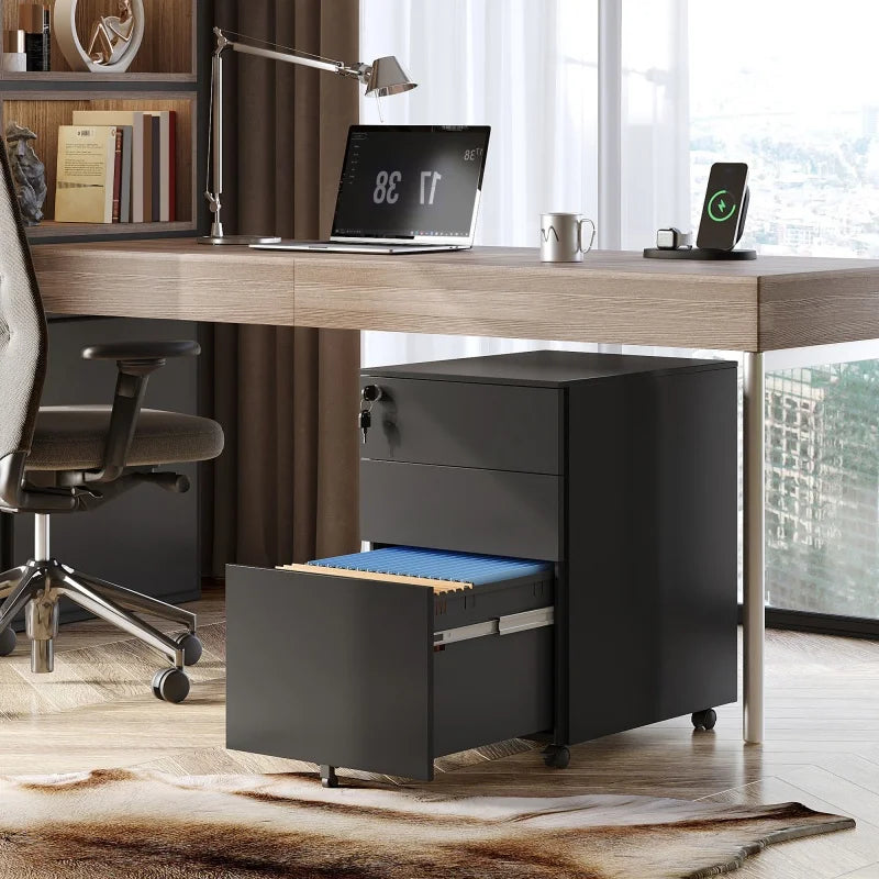 GALAXHERO 3 Drawer Locking Rolling File Cabinet with Security Lock for Home Office Fully Assembled Under Desk Storage