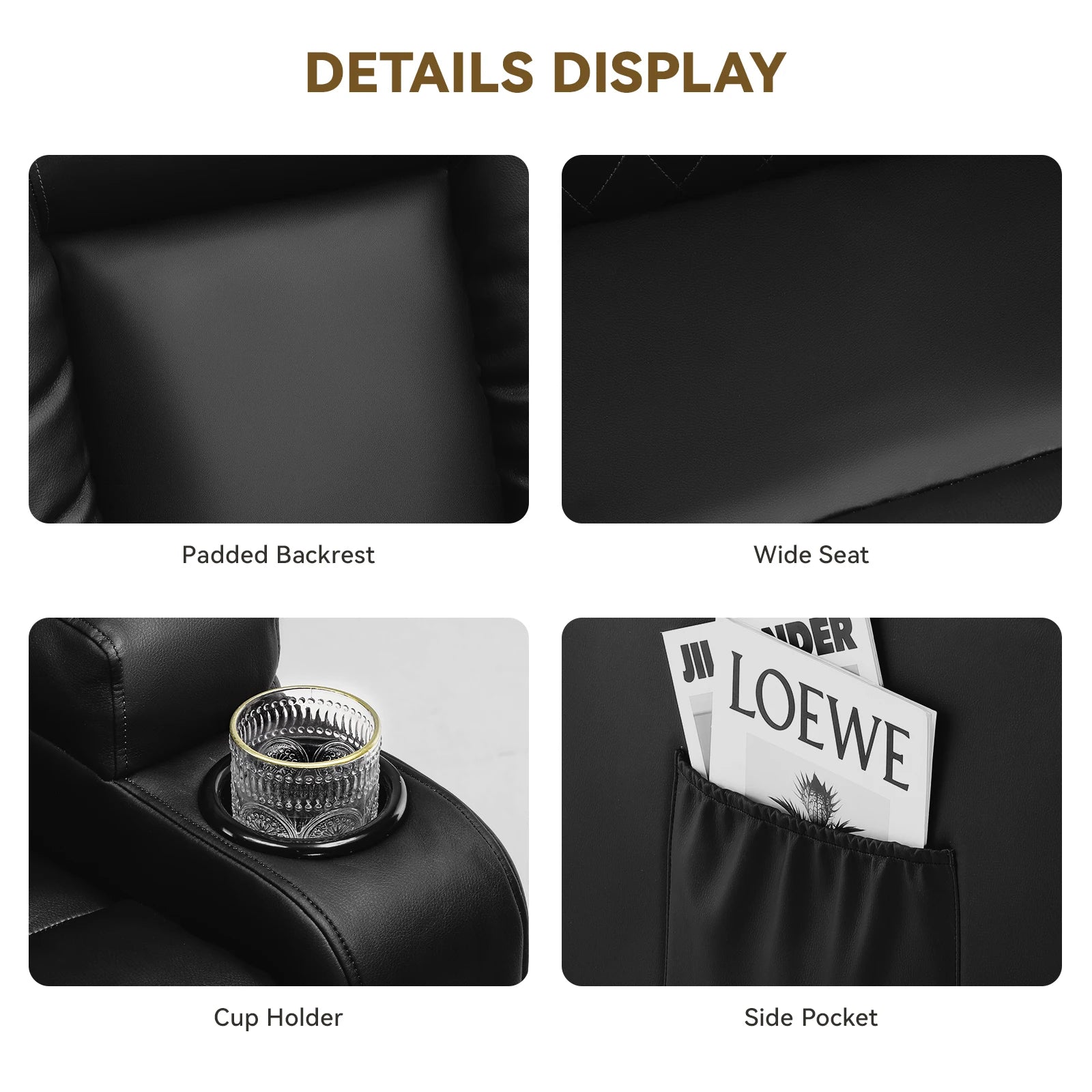 Comhoma Recliner Chair Pu Rocking Chair for Adults Swivel Recliner with Cup Holders Heat and Massage