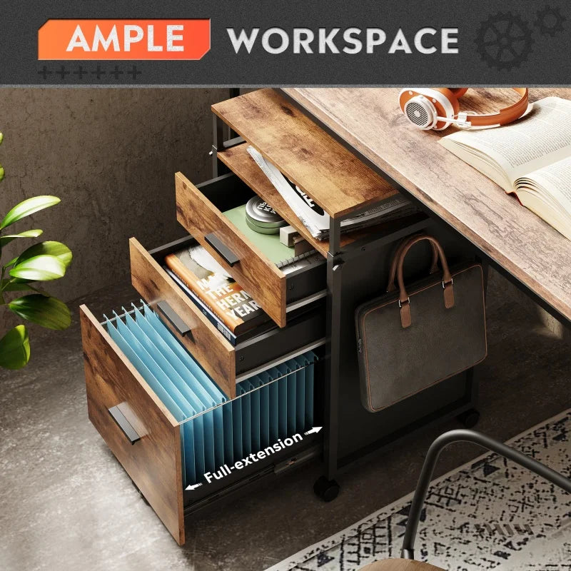 GALAXHERO File Cabinet with Storage Drawers Rolling Printer Stand with Adjustable Shelves Wood Filing Cabinet for Office