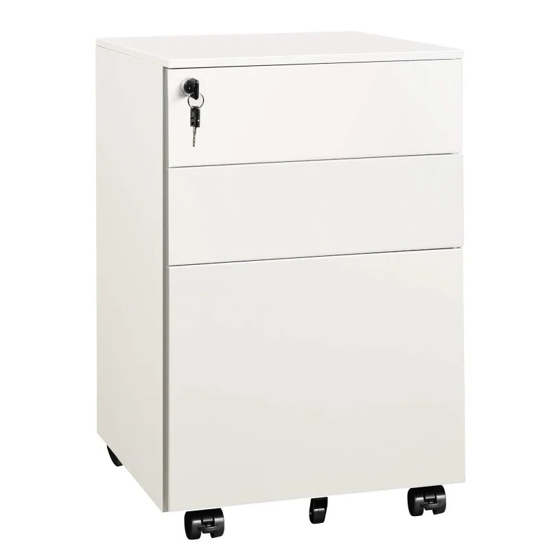 GALAXHERO 3 Drawer Locking Rolling File Cabinet with Security Lock for Home Office Fully Assembled Under Desk Storage
