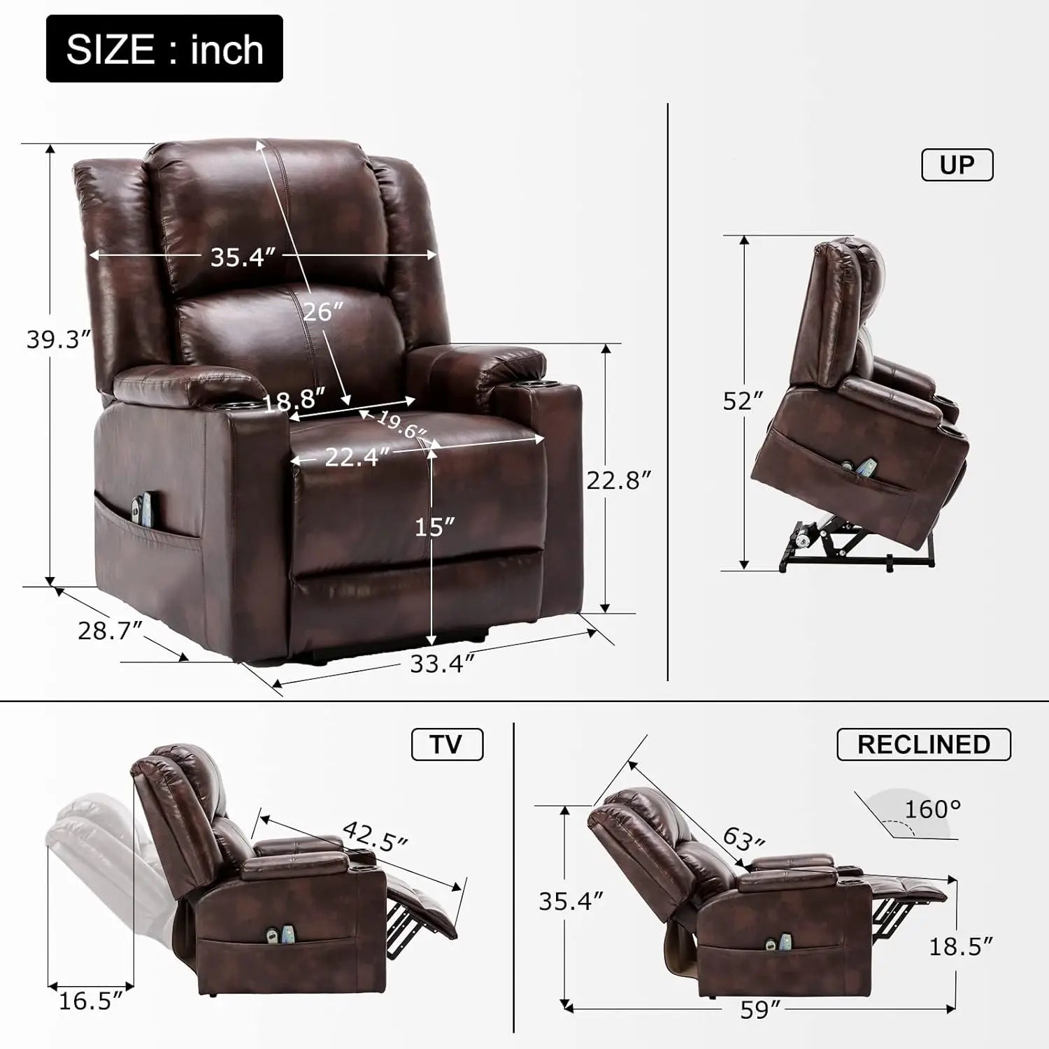 Comhoma Power Lift Recliner for Elderly Lift Chair with Heat and Massage Pu Recliner Sofa with Cup Holder