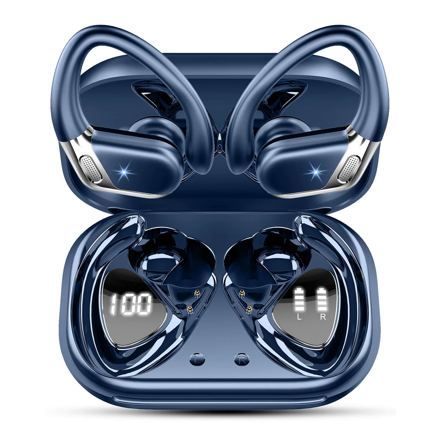 50H Playtime Bluetooth 5.4 Wireless Earphones IP7 Waterproof Sport Earbuds with ENC Mic & Touch Control. - Navy Blue