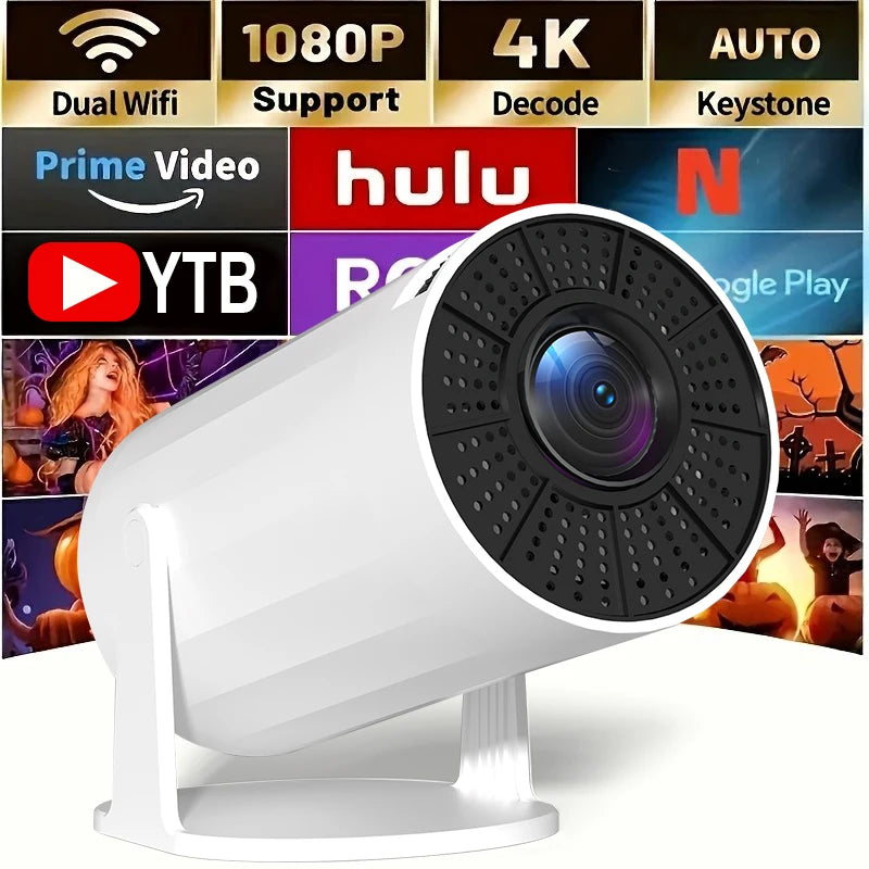 2025 New 4K Smart Android Projector - 180 ° Rotating Stand + Auto Keystone Home/Office/Camping All-In-One