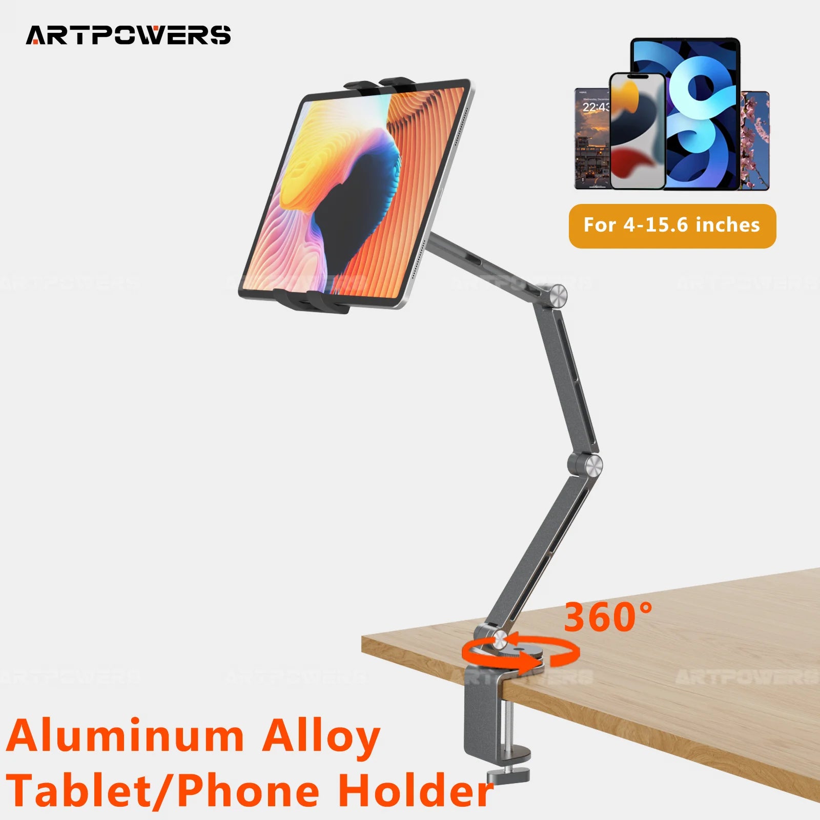artpowers-tablet-holder-support-for-pad-portable-monitor-holder-phone-stand-laptop-adjustable-rotating-tablet-clip-holder-mount