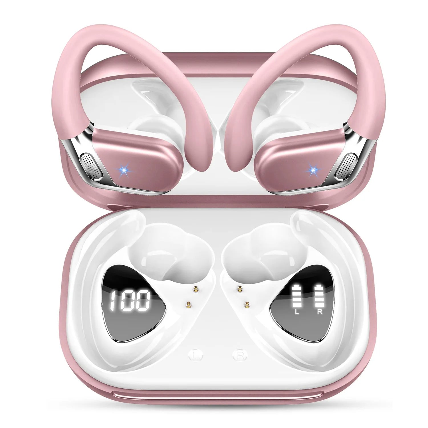 50H Playtime Bluetooth 5.4 Wireless Earphones IP7 Waterproof Sport Earbuds with ENC Mic & Touch Control. - Rose Gold