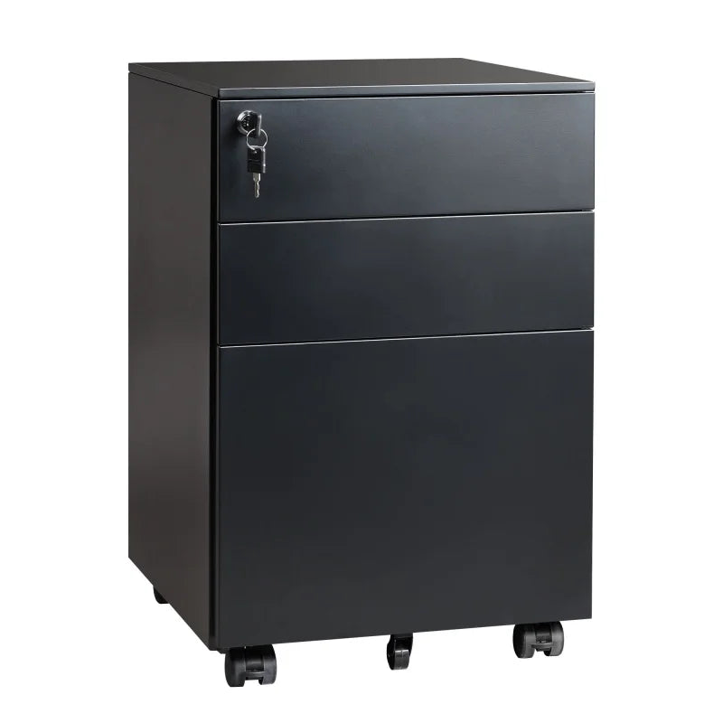 GALAXHERO 3 Drawer Locking Rolling File Cabinet with Security Lock for Home Office Fully Assembled Under Desk Storage