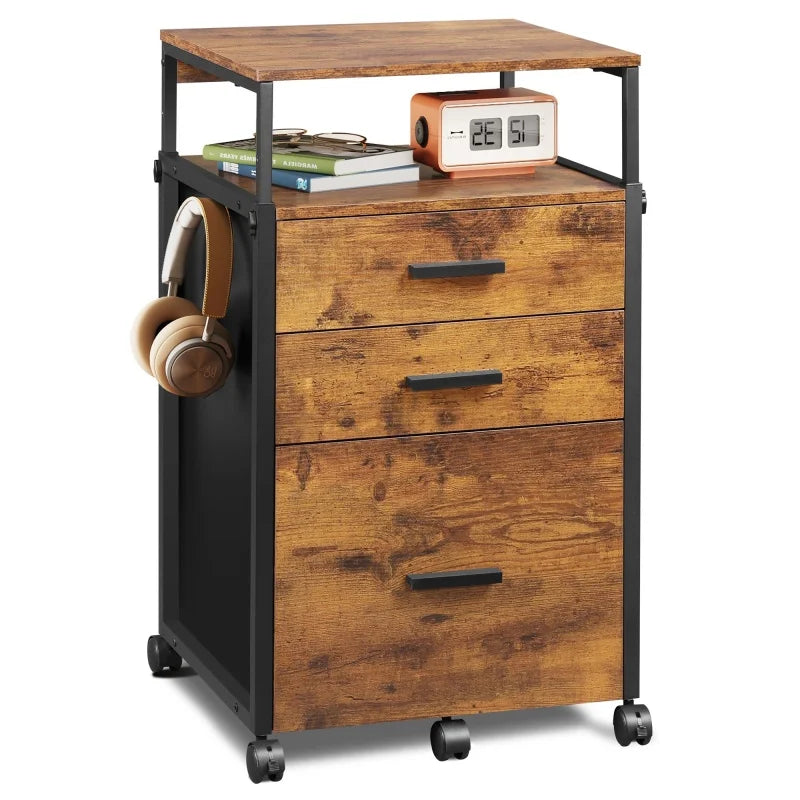 GALAXHERO File Cabinet with Storage Drawers Rolling Printer Stand with Adjustable Shelves Wood Filing Cabinet