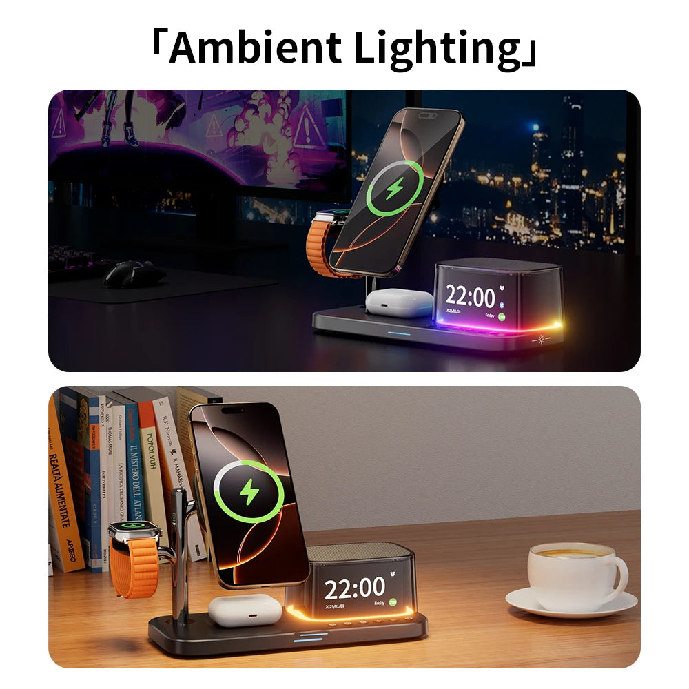 Time alarm clock 3 in 1 magnetic wireless charger 25W fast charging RGB Bluetooth audio multifunctional wireless charger