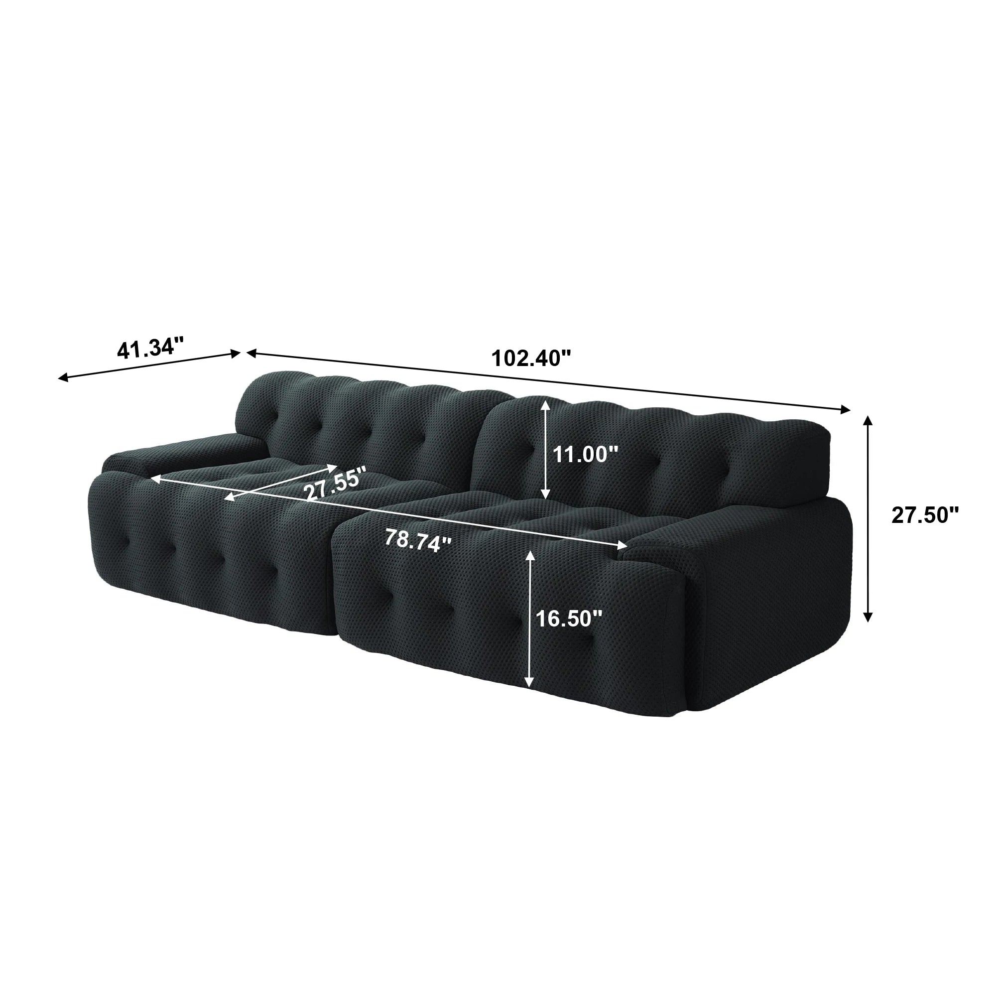 Comfy Cloud 102.4inch Oversized Modular Sectional Sofa 3D Mesh Fabric Curved Loveseat for Living Room - No Assembly