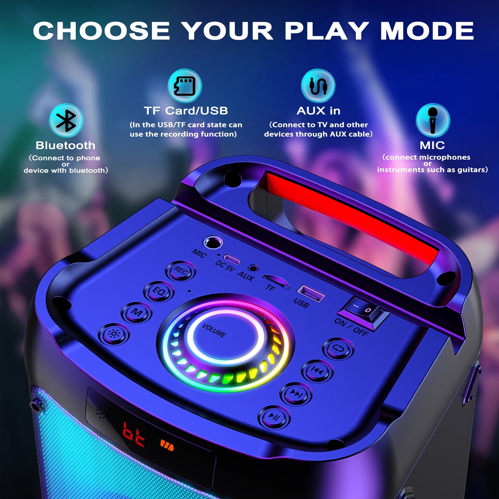 Wireless Bluetooth Speaker Karaoke Machine with 2 Microphone Home Karaoke Party Speaker with LED Light
