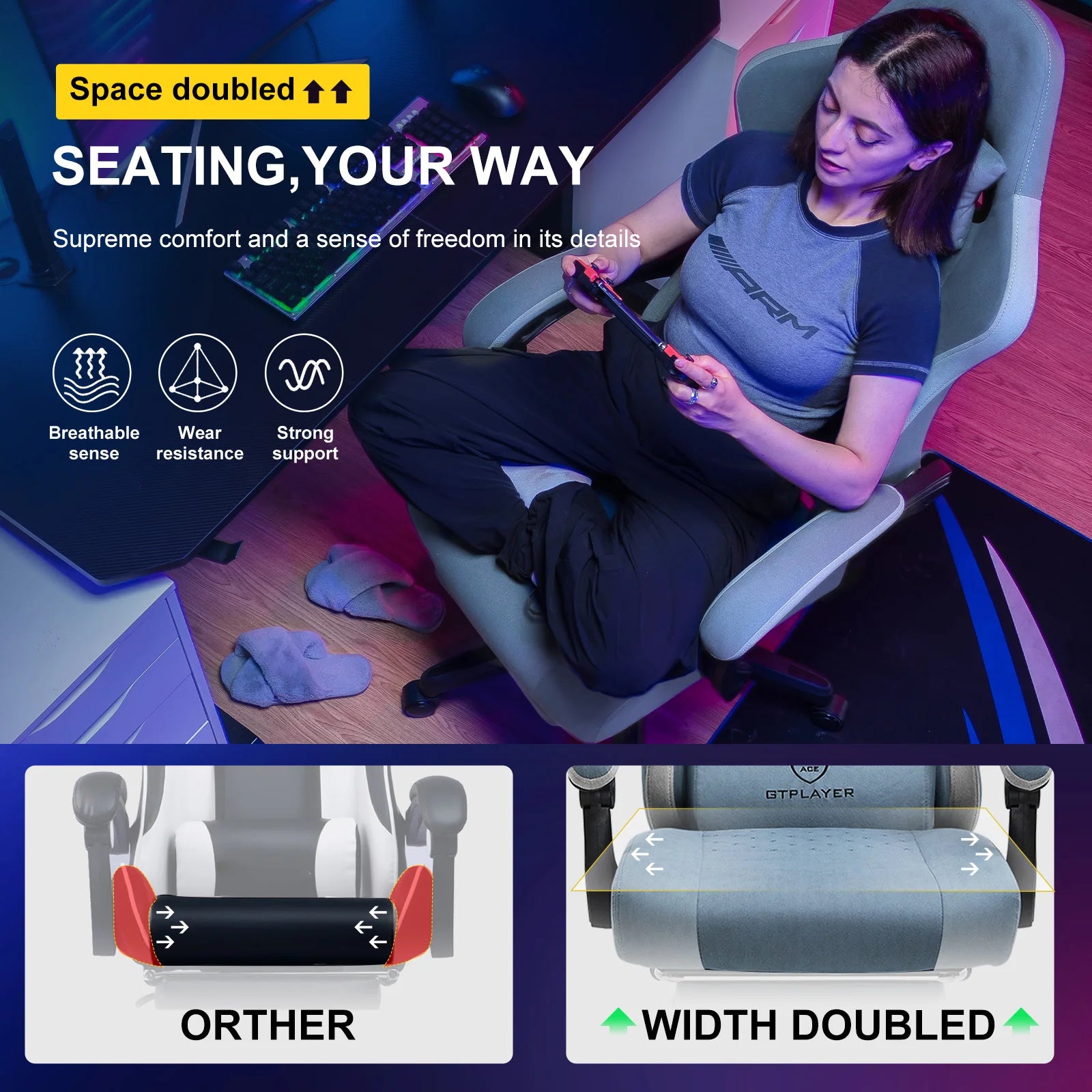 GTPLAYER Gaming Chair with Pocket Spring Cushion Linkage Armrests & Footrest Ergonomic Office Chair with Lumbar Support