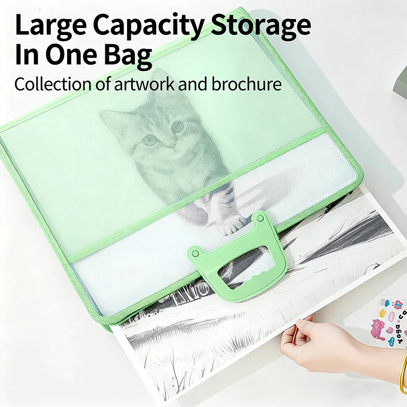 HUAJIE A3 Document Bag PP File Folder Large Capacity Transparent Brochure Storage Bag with Handle for Office School