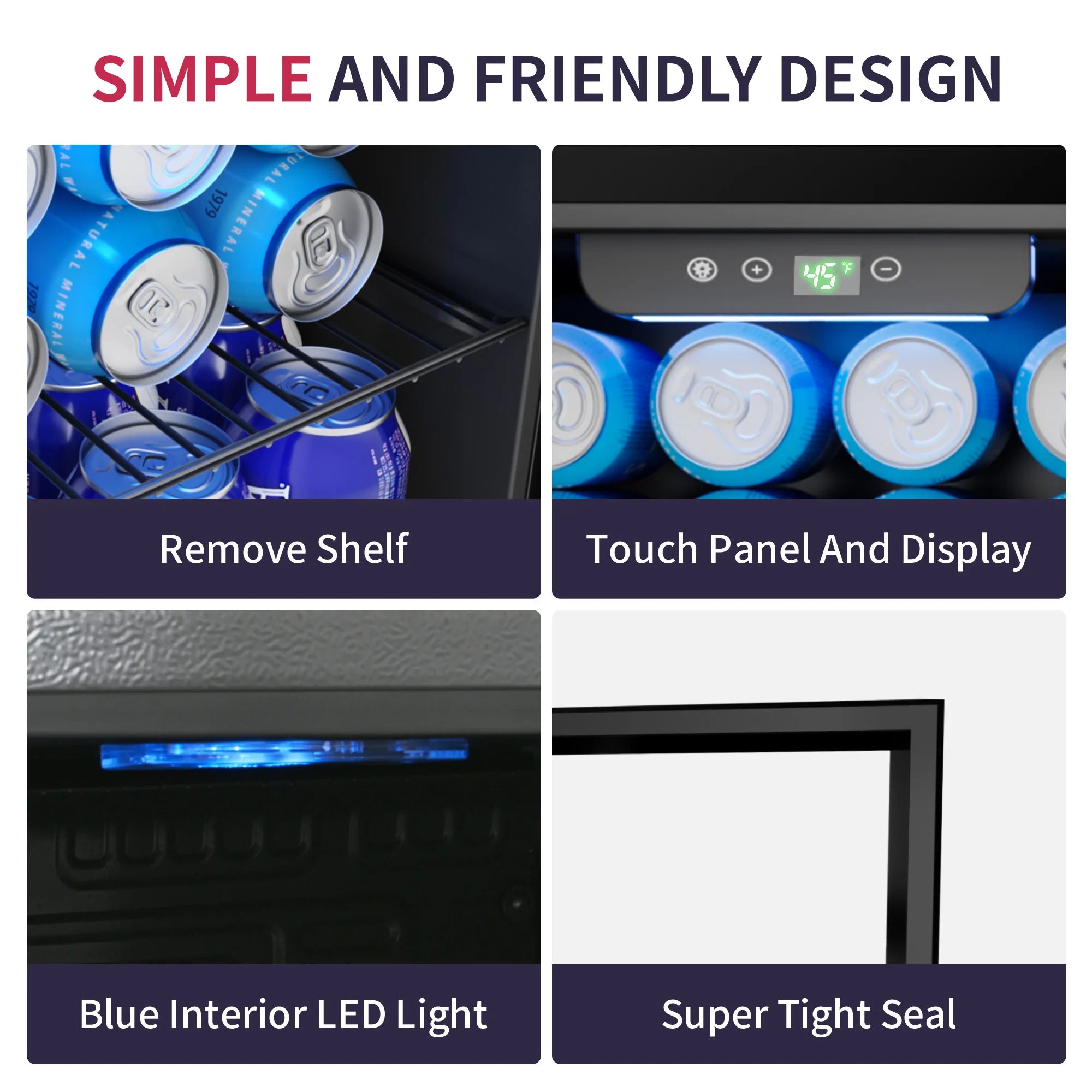 SIMZLIFE Mini Fridge 1.3 cu.ft 48 Can Beverage Refrigerator Cooler for Beer Drinks Wines Beverage Fridge