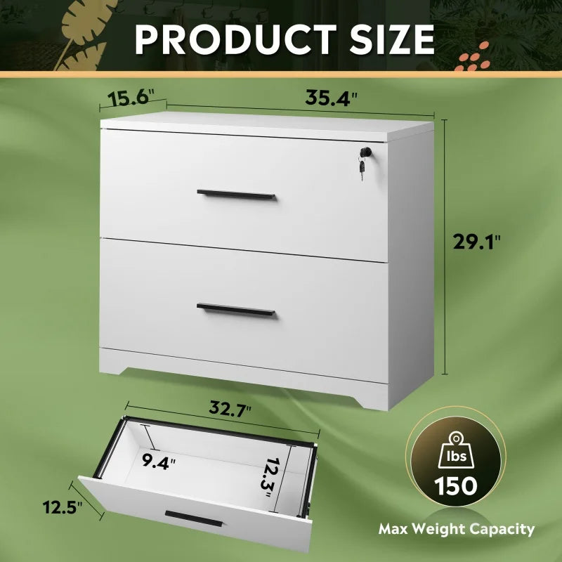 GALAXHERO 2 Drawer Wood Lateral File Cabinet with Lock Printer Stand Document Organizer for Home Office File Storage