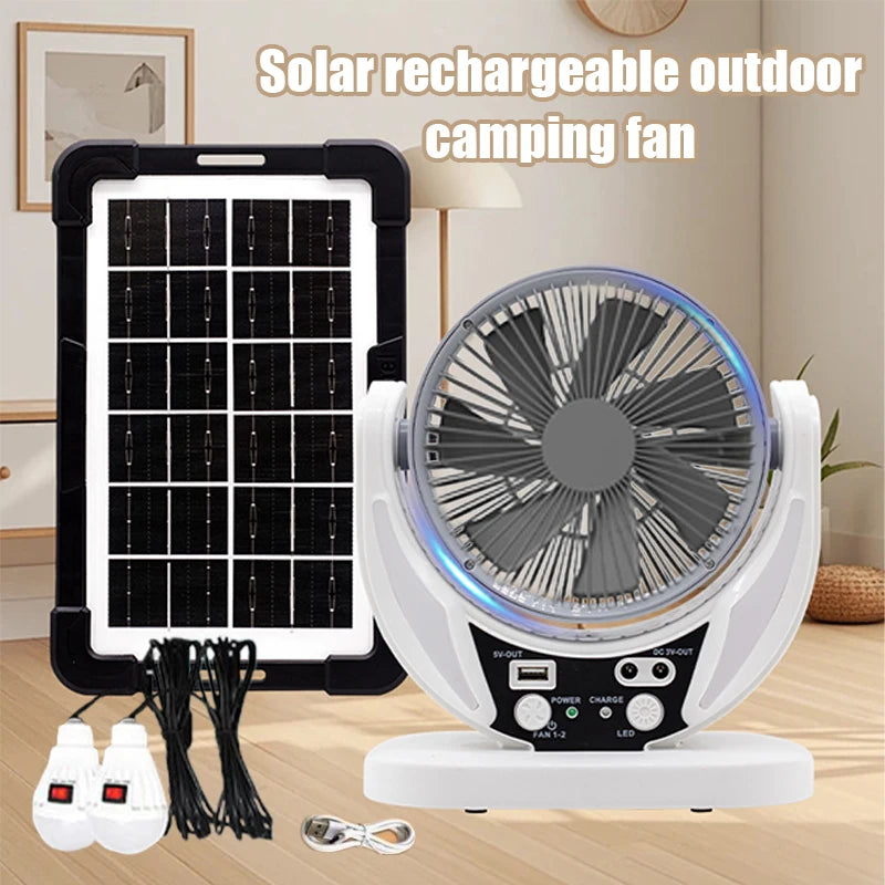Solar-powered multifunctional fan LED emergency light bulb USB charging night light function can charge mobile phones