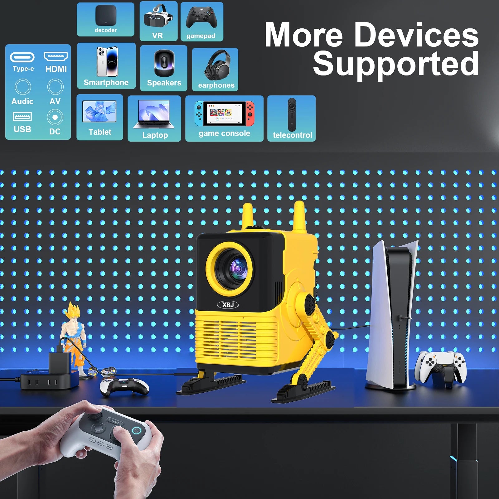 2025 Latest Robot Smart Projector - 4K/1080P Outdoor WiFi/Bluetooth 600LM Portable Auto Keystone - USB/Phone/Laptop