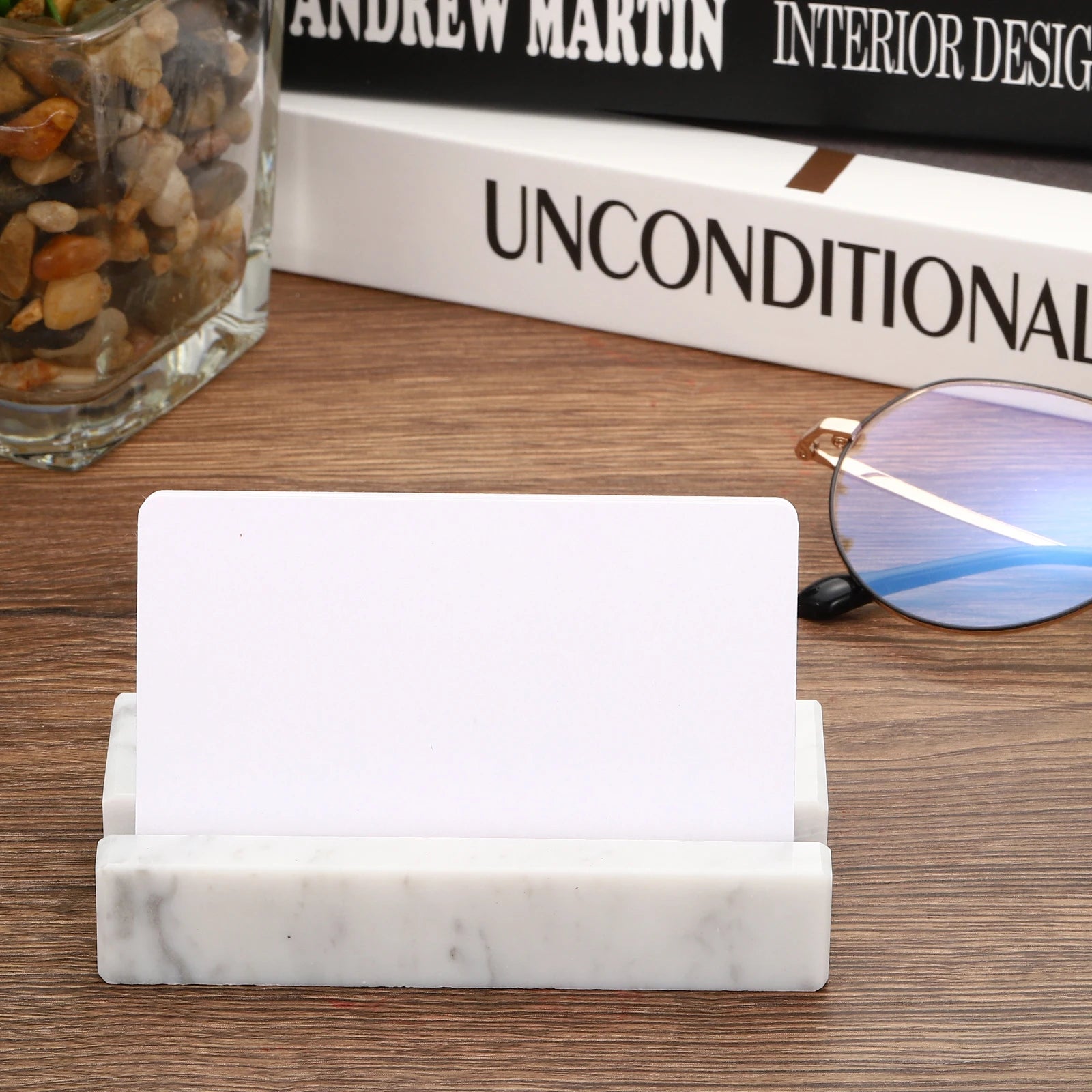 1/2Pcs Business Card Holder for Desk Marble Business Card Holders Stone Card Stand Organizer Cards Display for Office