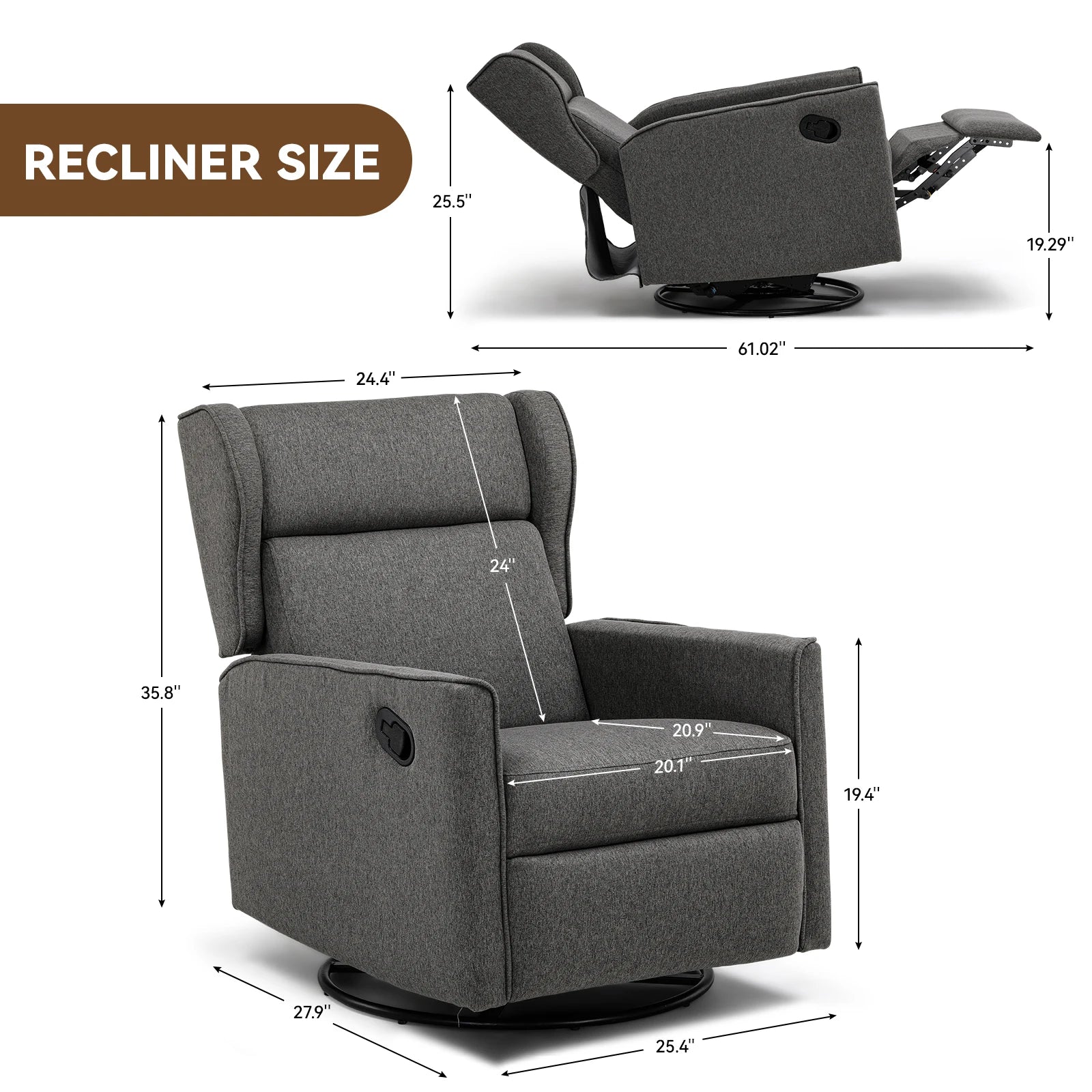 Comhoma Rocking Recliner Chair Swivel Glider Reclining Single Sofa Manual Rocker Recliner Nursery Rocking Chairs
