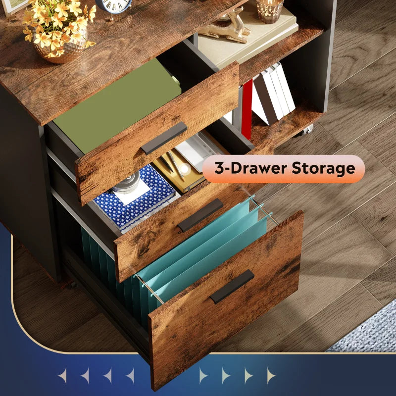 GALAXHERO 3 Drawer Wood Mobile File Cabinet Lateral Filing Cabinet with Printer Stand Open Storage Shelves for Home