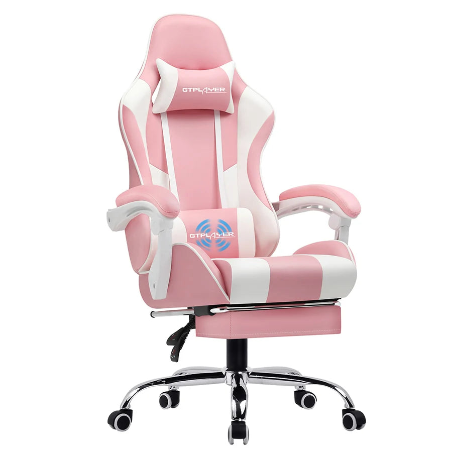 GTPLAYER Gaming Chair with Footrest Lumbar Support Adjustable Height Swivel Seat Headrest for Office or Gaming - Pink