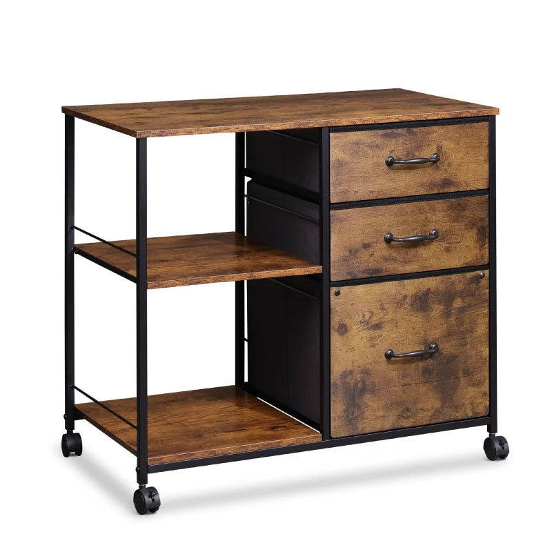 GALAXHERO 3 Drawer Mobile File Cabinet with Storage Shelf Rolling Fabric Filing Cabinet and Printer Stand for Home