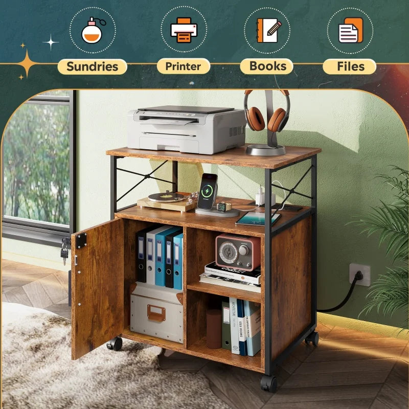 GALAXHERO File Cabinet Charging Station Lockable Lateral Filing Cabinet Office Printer Cabinet A4 Letter File Folders