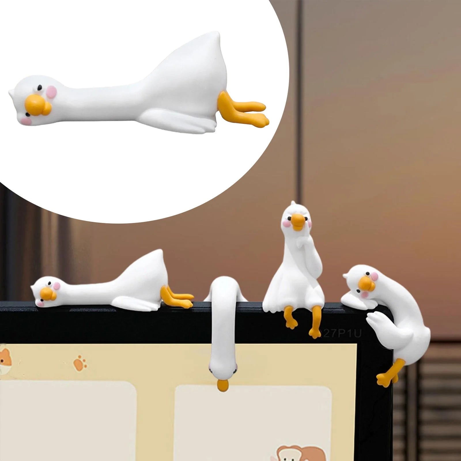 1 Pc Tired Duck Computer Screen Lying On The Ground Ornament Collectible Sculpture For Home Bookshelves Desks Tables