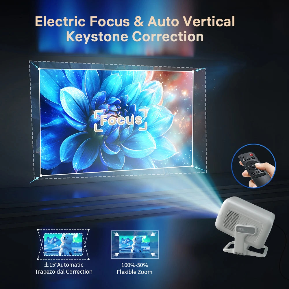 Portable Native 1080P 350ANSI 4K Supported Android 11 360° Projector With Auto Keystone Focus Wifi6 BT5.4 For Home