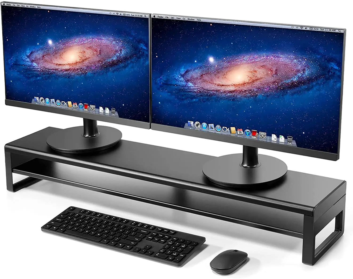2 Tiers Dual Monitor Stand Aluminum Monitor Riser with Wireless Charging and 4 USB 3.0 Hub Ports for Computer TV Space