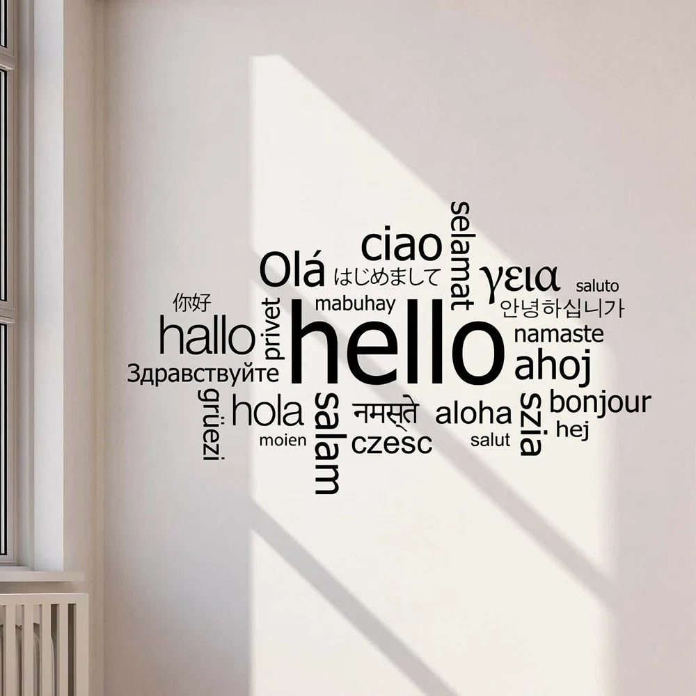 Hello In Different Languages Wall Decal Office Welcome Vinyl Wall Sticker Decor Living Room Classroom Decoration Art