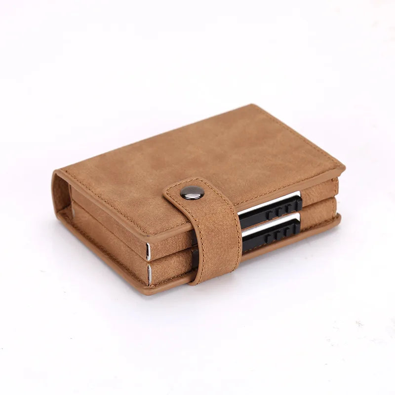 PUOU Men Card ID Holder Card Box Double Card Wallet Aluminium RFID Blocking Metal Card Package Card Holder Credit Card