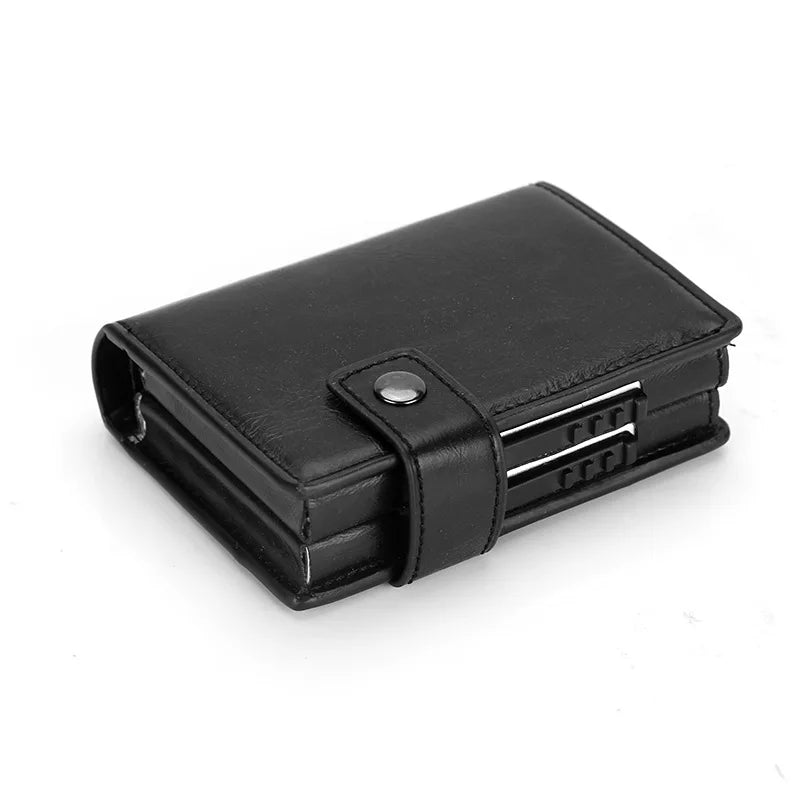 PUOU Men Card ID Holder Card Box Double Card Wallet Aluminium RFID Blocking Metal Card Package Card Holder Credit Card