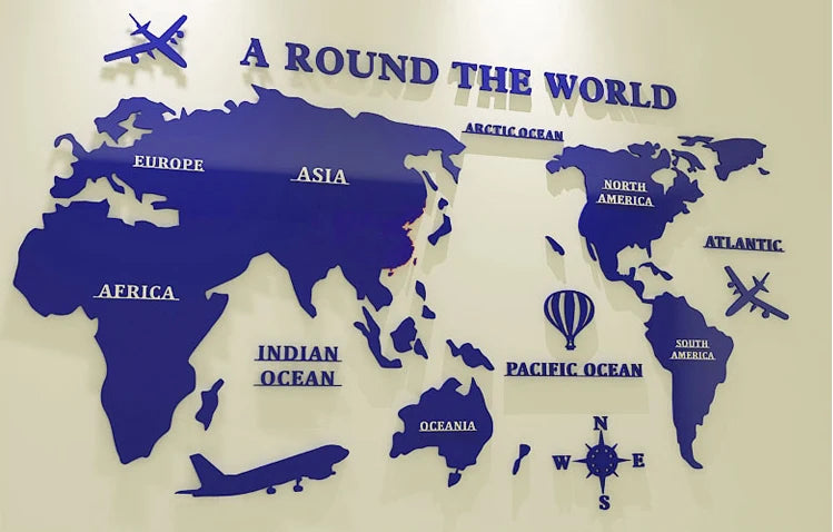 3D Color World Map Acrylic Wall Stickers for Kids Room Living Room Office Decoration Home DIY Art Wall Decor Large Size