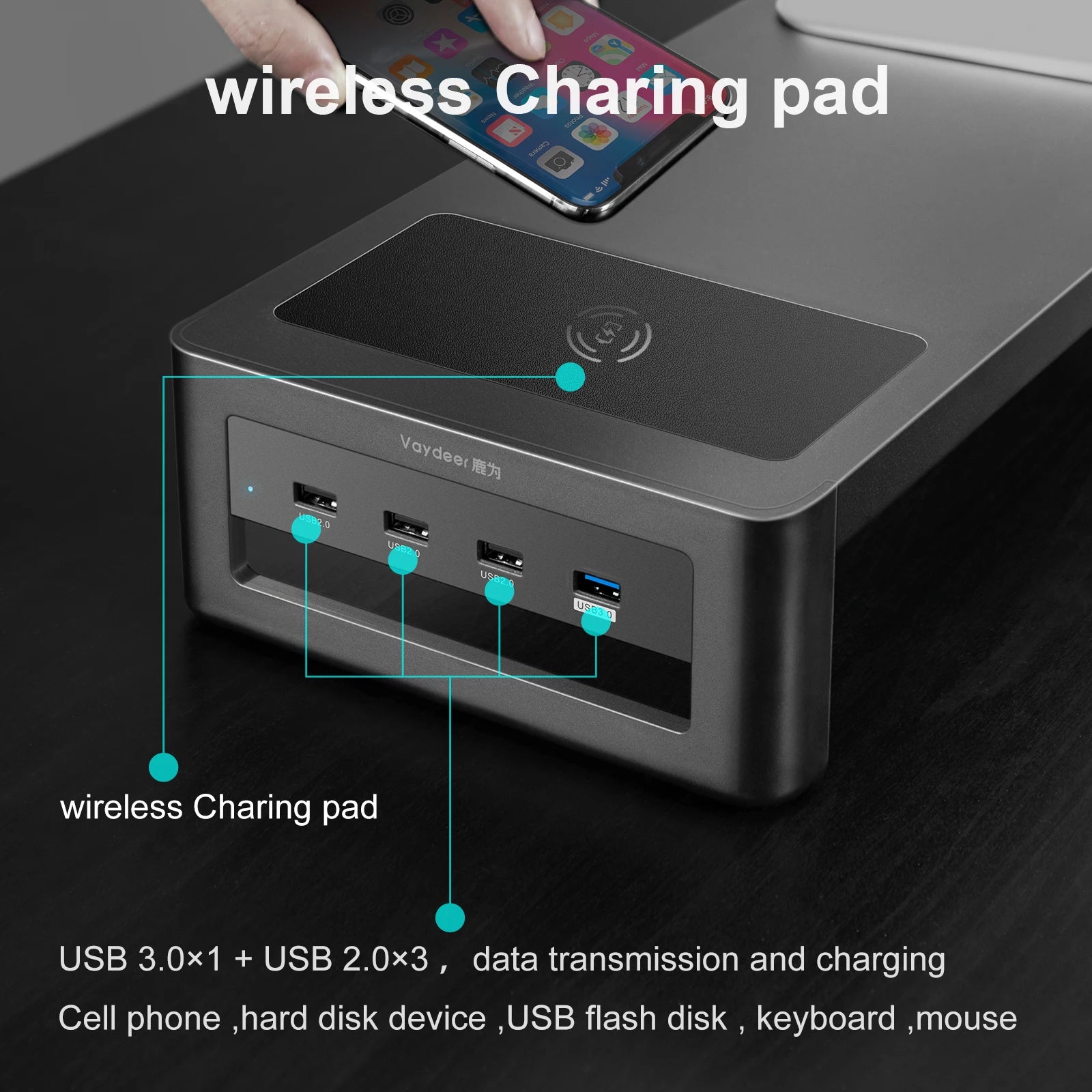 Dual Monitor Stand Holder Metal Riser with Wireless Charging USB Hub Ports Support Transfer Data,Keyboard and Mouse