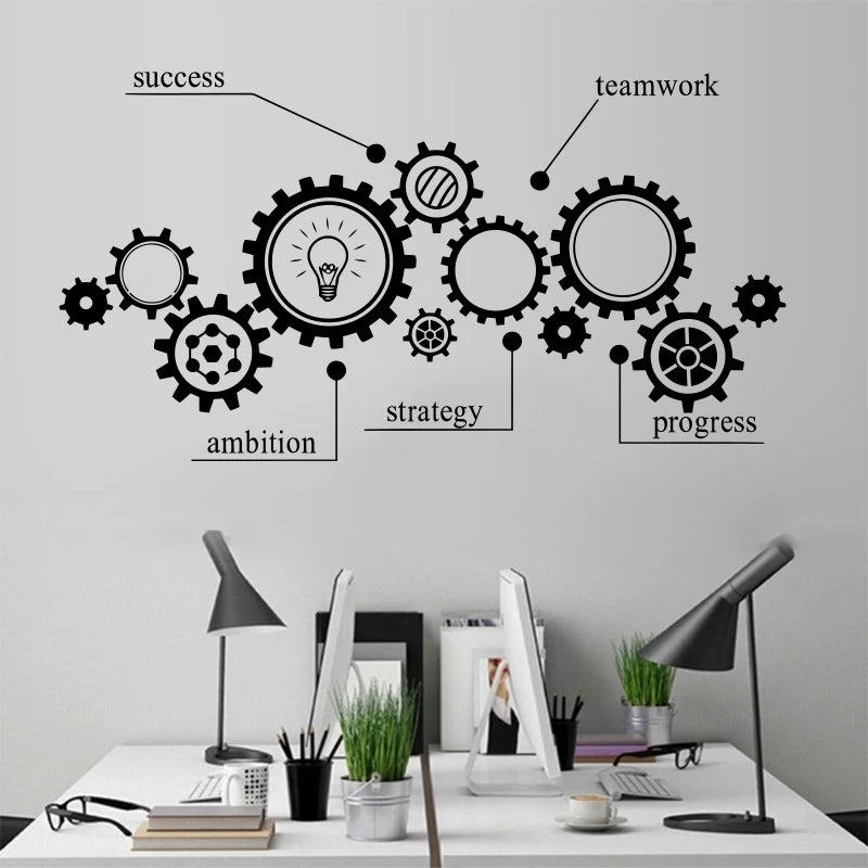 Removable Wall Sticker with Gear Mechanism Engineering Vinyl Carving Teamwork Office Poster Room Decoration Fashion