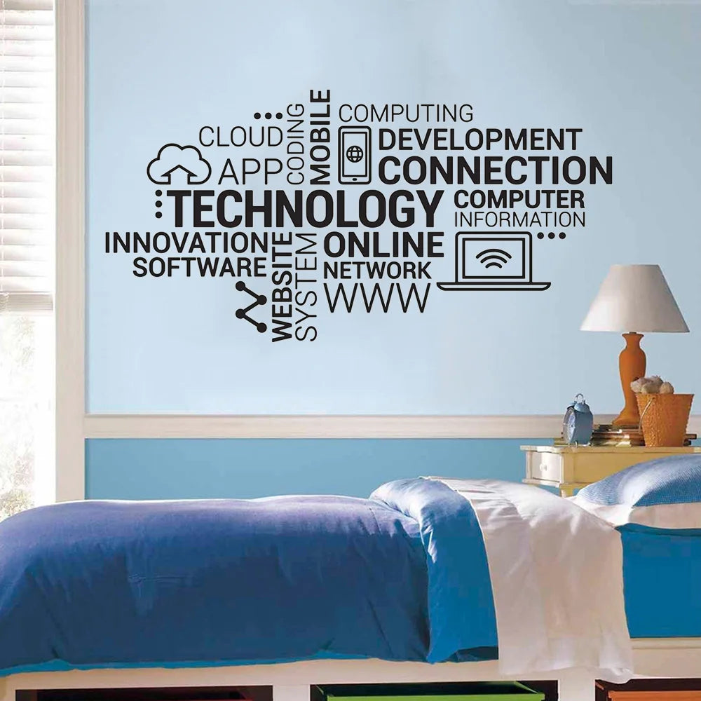 Technology Letters Vinyl Wall Decal Company Internet Innovation Words Cloud Office Wall Stickers Modern Home Decoration