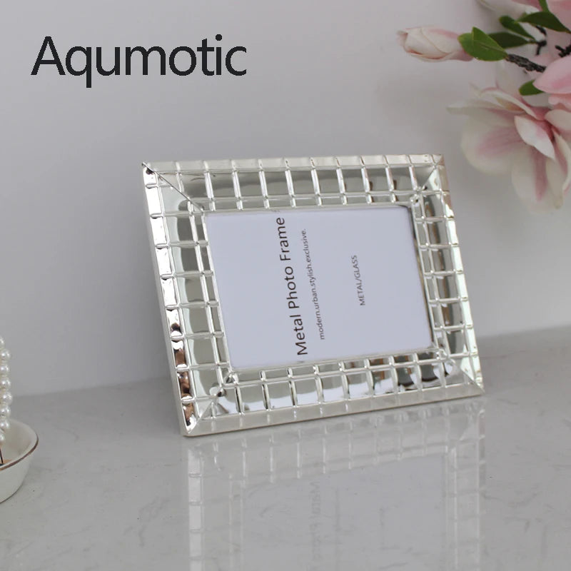 Aqumotic Nordic Iron Photo Frame Simple Silver Mirror Picture Frames Decorative Metal Set Up Wall 6’’ 7’’ 8’’ Office