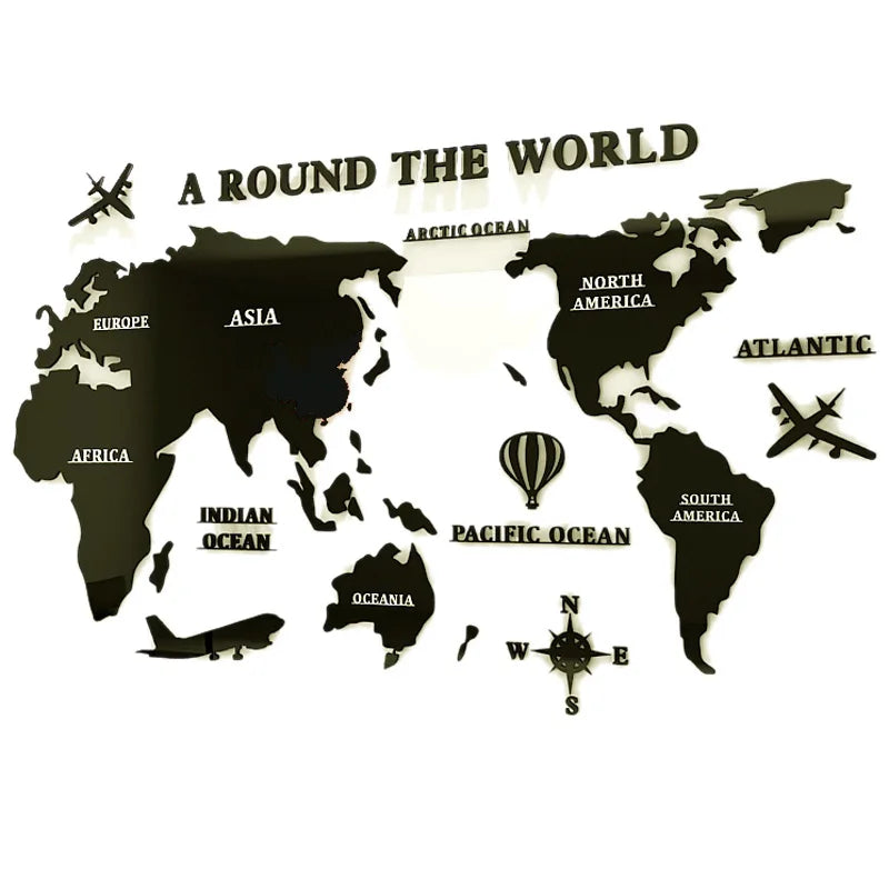 3D Color World Map Acrylic Wall Stickers for Kids Room Living Room Office Decoration Home DIY Art Wall Decor Large Size
