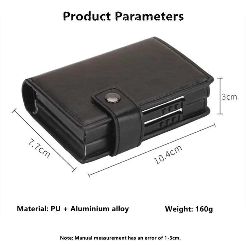 PUOU Men Card ID Holder Card Box Double Card Wallet Aluminium RFID Blocking Metal Card Package Card Holder Credit Card