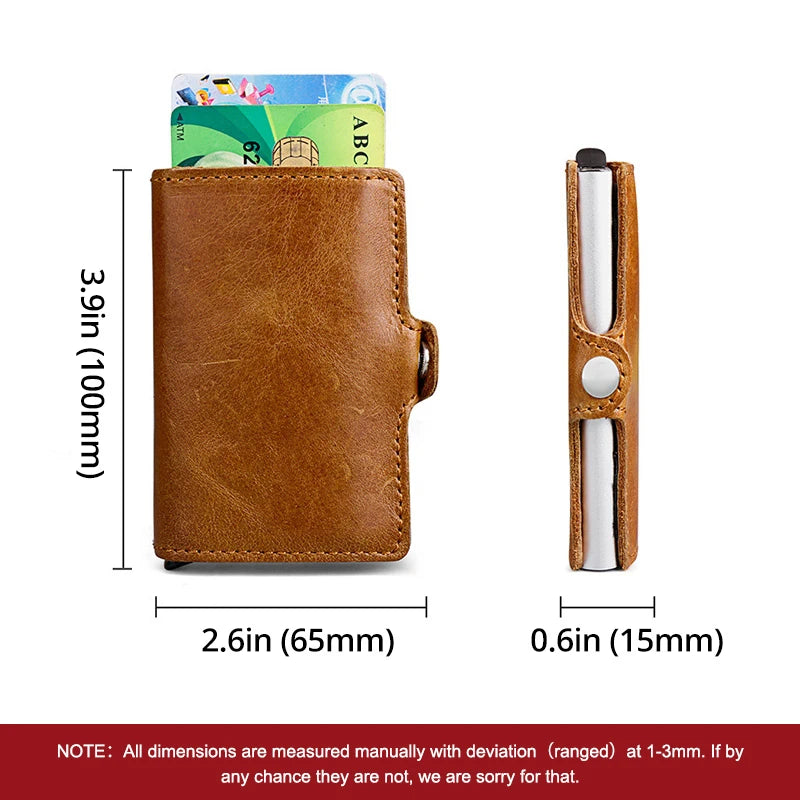 HUMERPAUL Hot Genuine Leather Credit Pop-up Card Holder Wallet Men Metal RFID Blocking Aluminium Bussiness Bank