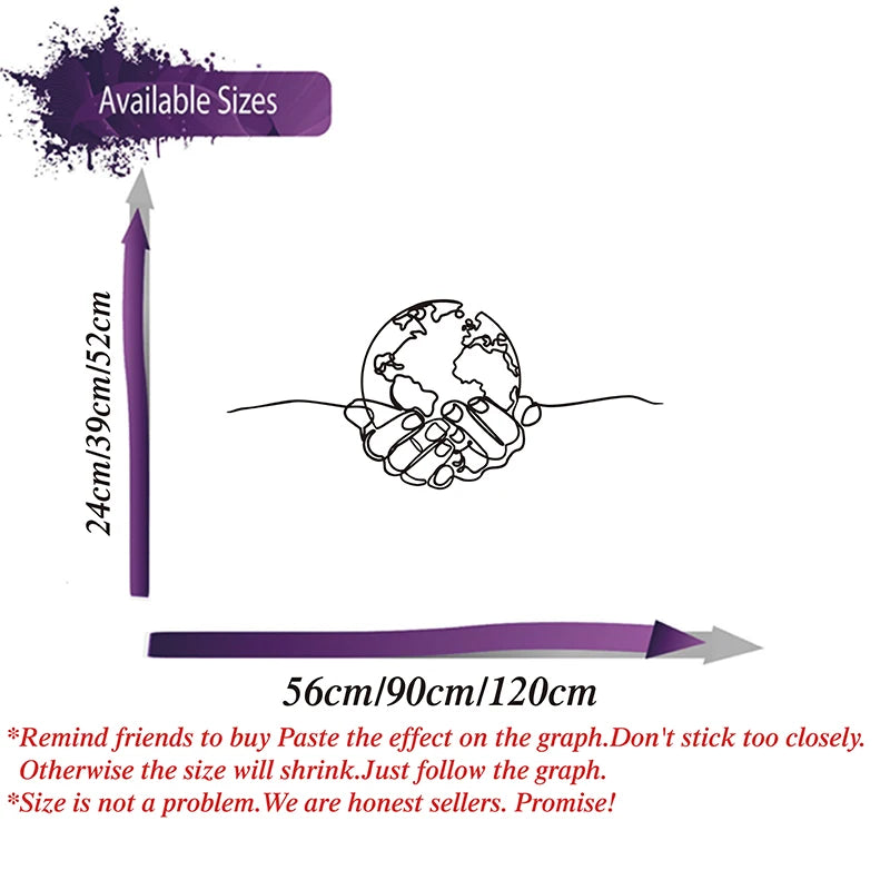 Large Planet In Hands Global Map Wall Decal Office Teamwork Success Inspirational Quote Wall Sticker Bedroom Home Decor