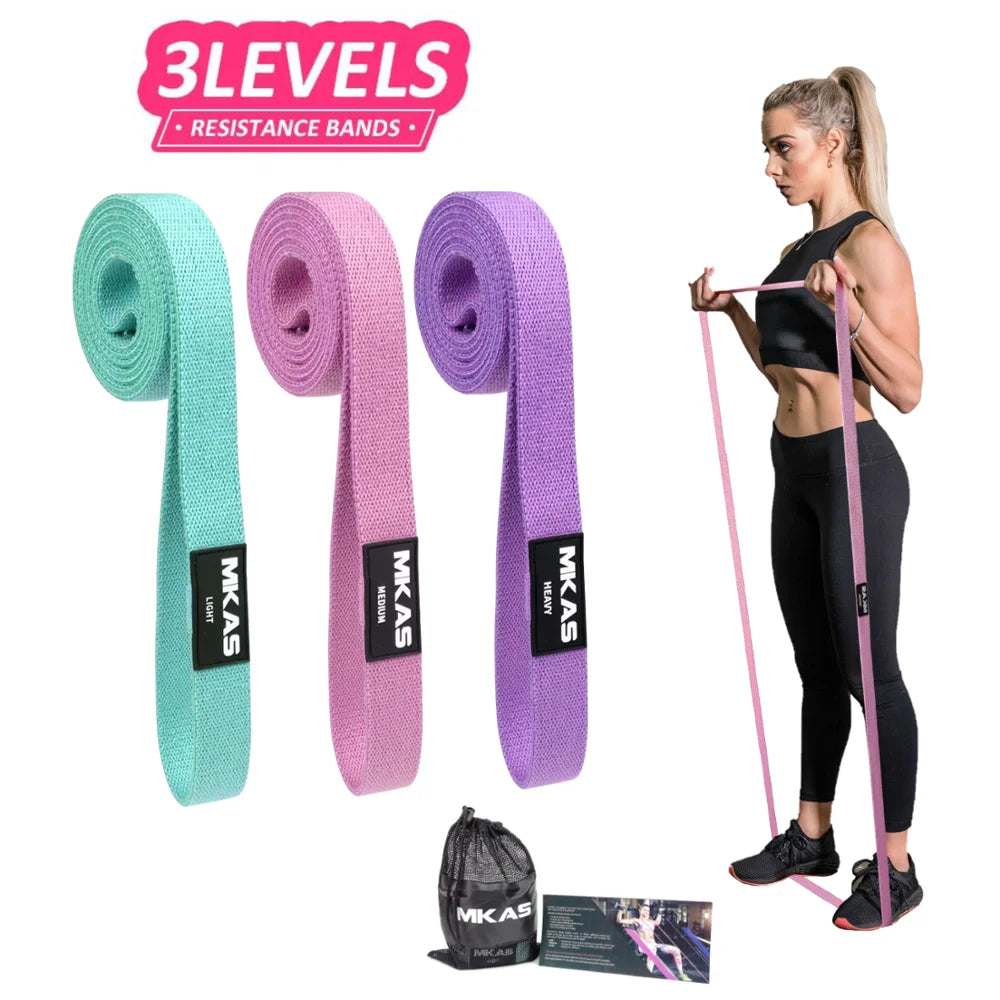MKAS Fitness Long Resistance Bands Workout Fabric Set Exercise Elastic Booty Bands For Pull Up Woman Assist 3-Piece Leg