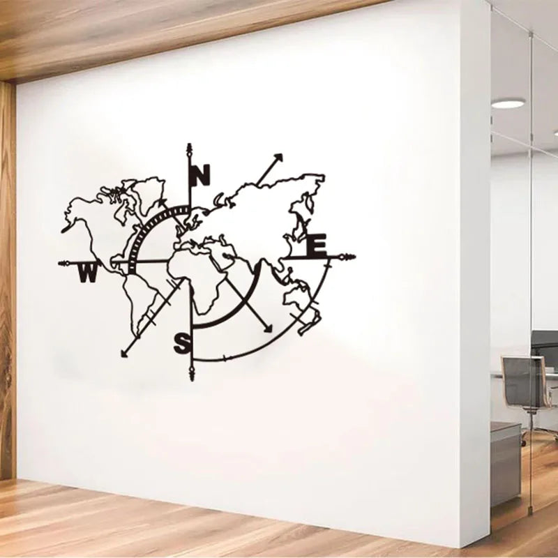 Large World Map Compass Car Wall Sticker Office Classroom World Map Earth Compass Wall Decal Kids Room Vinyl Home Decor